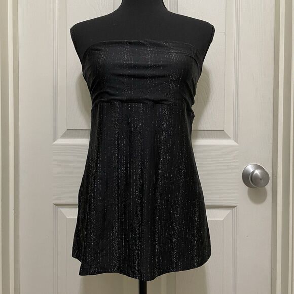 Vintage NWT EXPRESS Tube Top Strapless Black Silver Sparkly Large Y2K Club Party - Picture 1 of 12